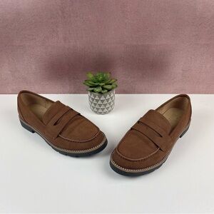 Taryn Rose Solid Brown Silver Embellished Loafer Shoes Women Size 8.5 Designer